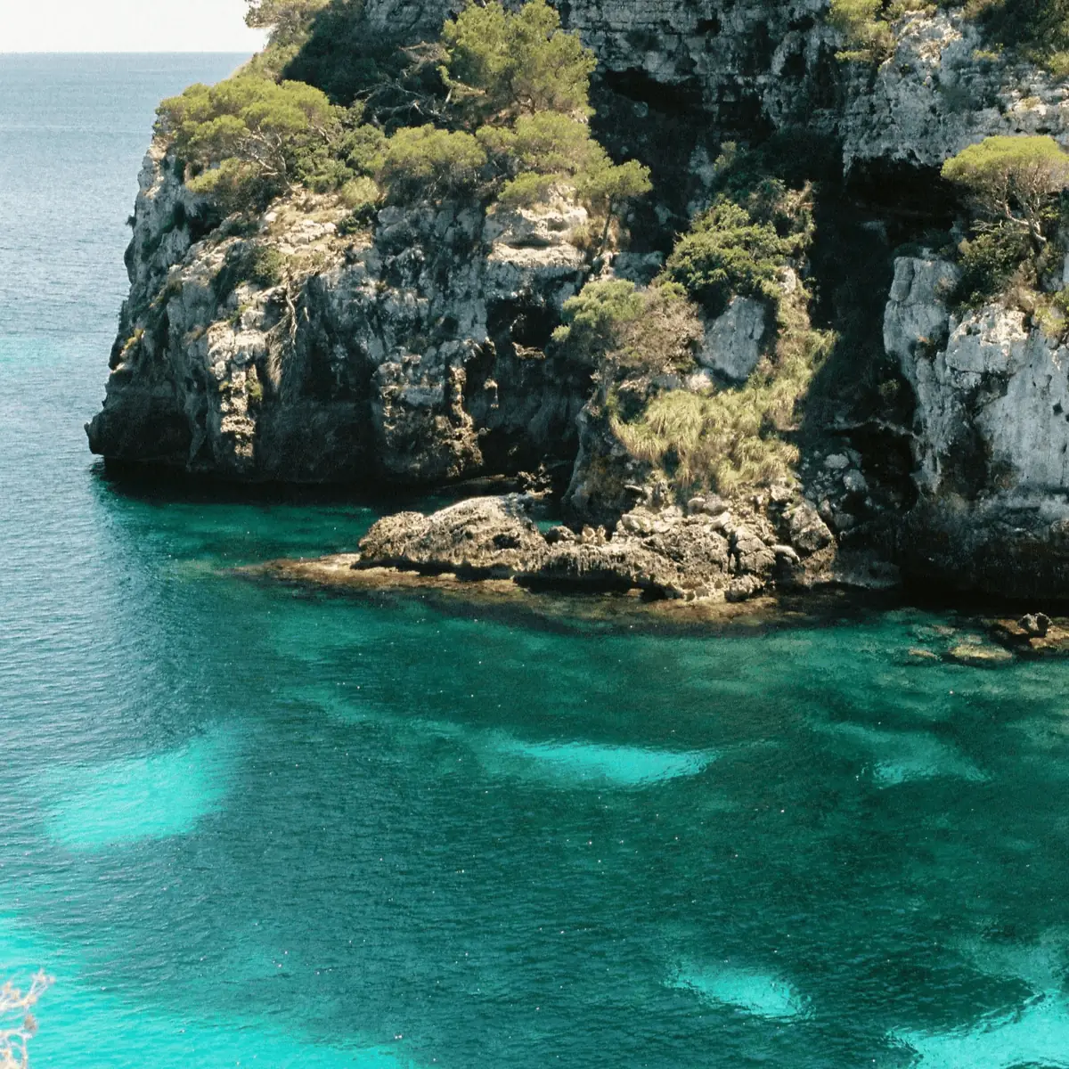 Turquoise cove beneath limestone cliffs