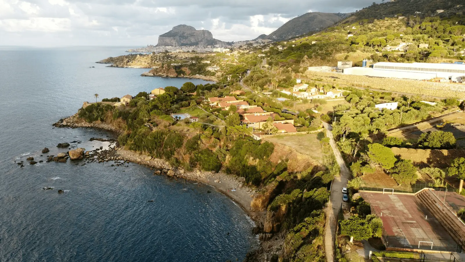 Aerial view of a green Mediterranean headland